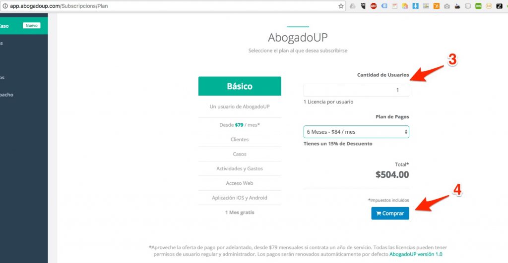 AbogadoUP nuevo metodo de pago paso 2