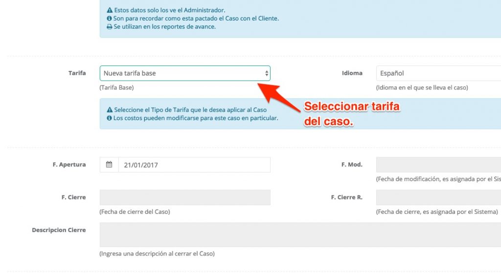 Seleccionar la Tarifa del Caso